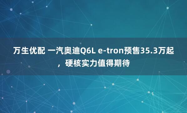 万生优配 一汽奥迪Q6L e-tron预售35.3万起，硬核实力值得期待